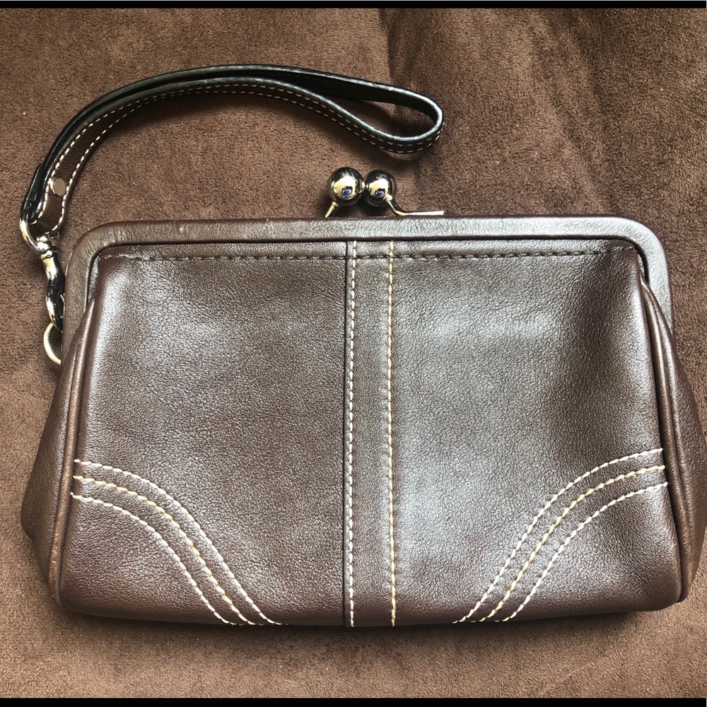 COACH Kisslock Clutch - Brown Leather EUC